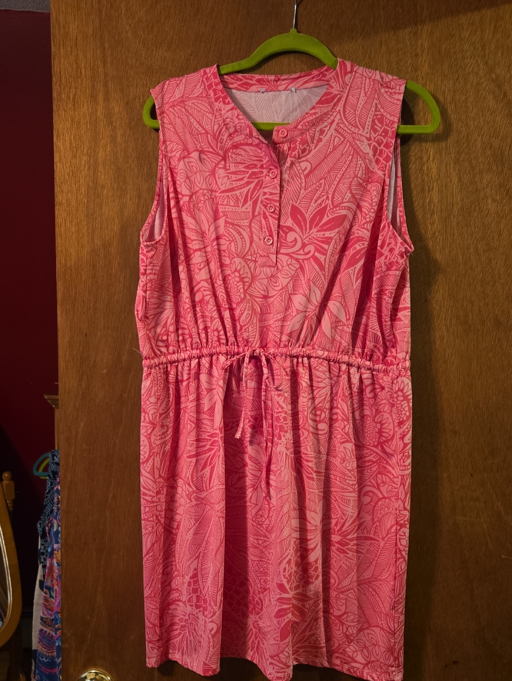 Sleeveless Drawstring Pink Tropical Floral Dress